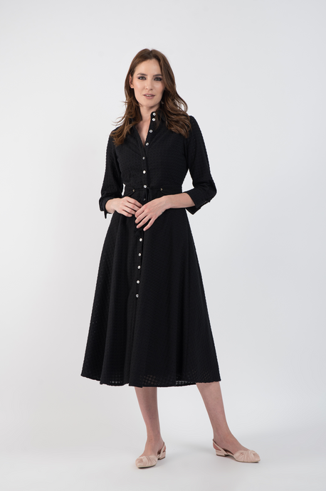 Rochie camasa din bumbac negru cu broderie sparta