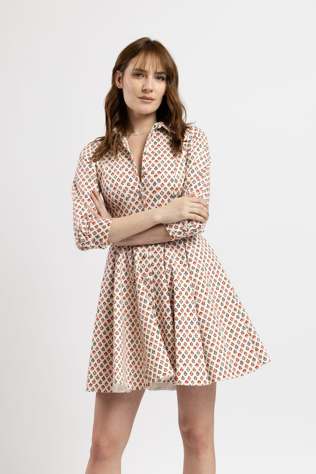 Incarca imaginea in galerie, Rochie scurta in clini din denim floral