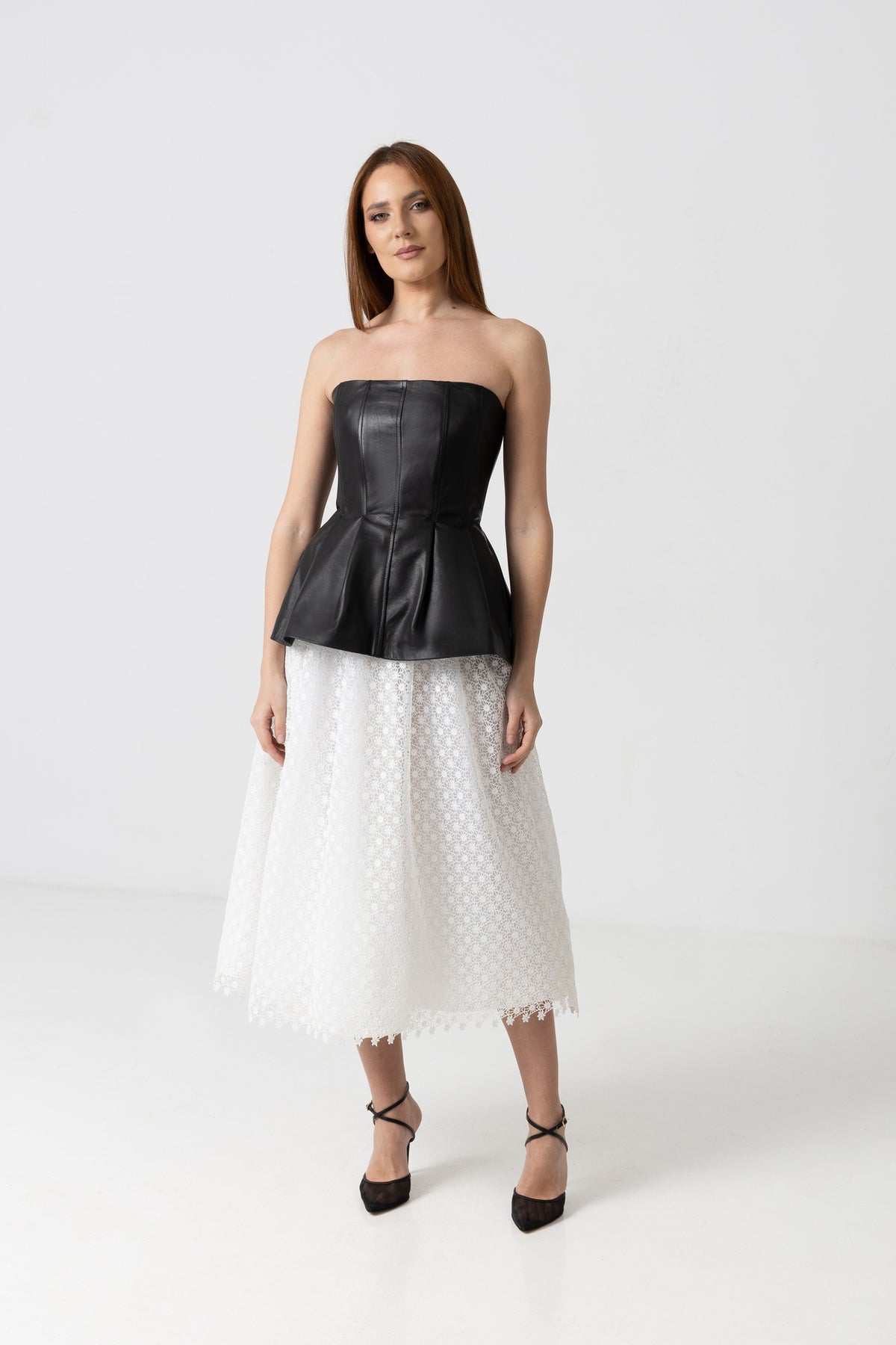 Midi white taffeta skirt