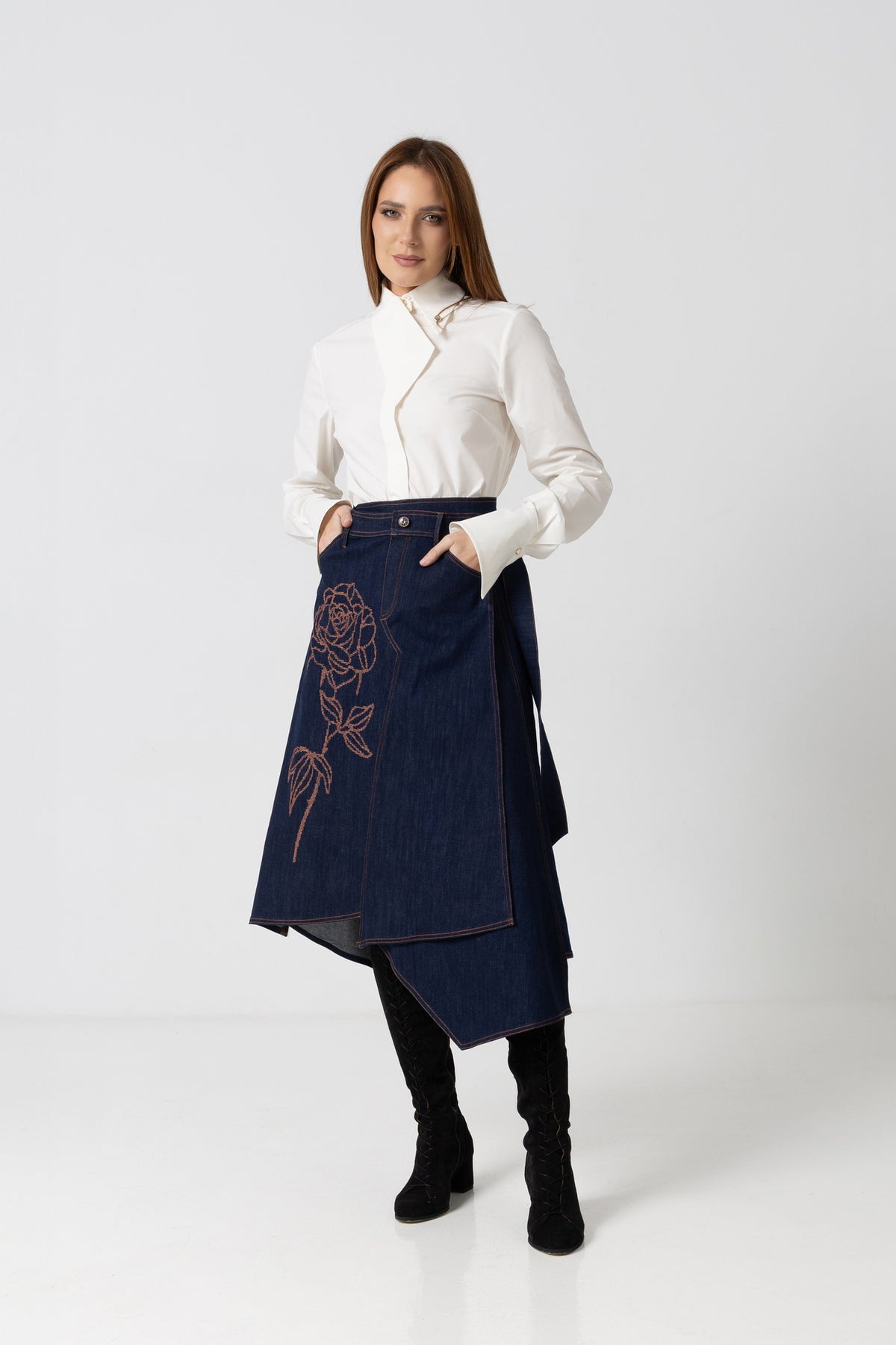 Midi white taffeta skirt