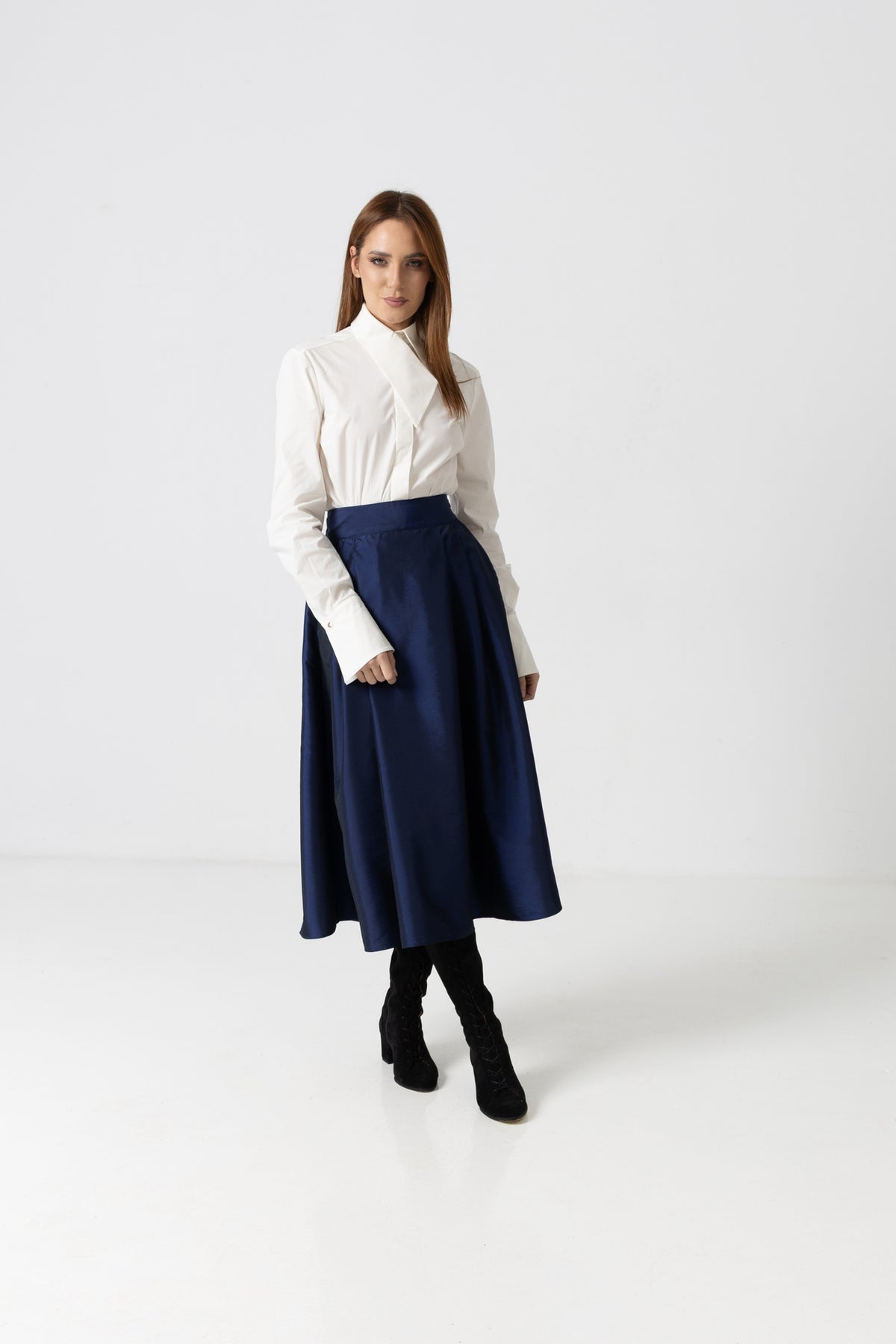 Midi white taffeta skirt