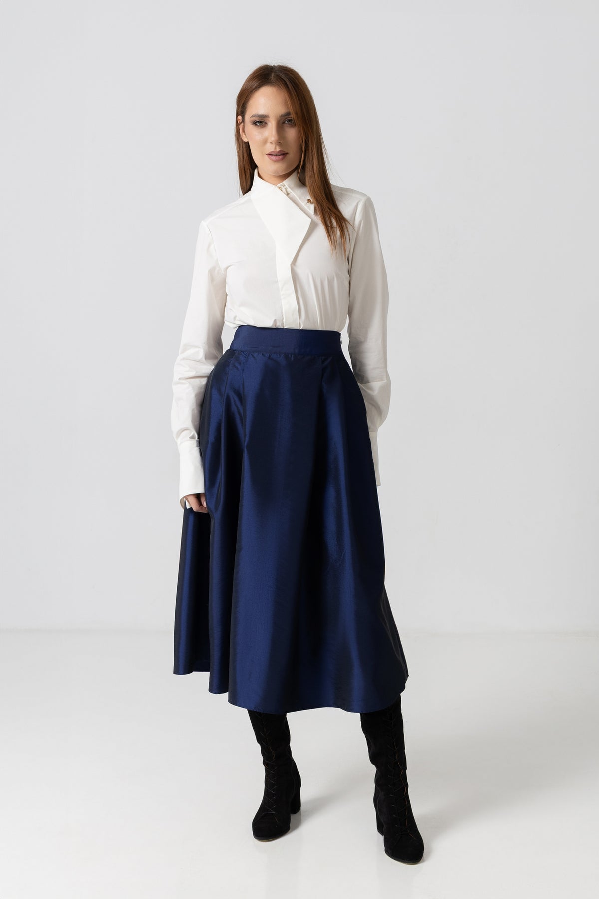 Midi white taffeta skirt