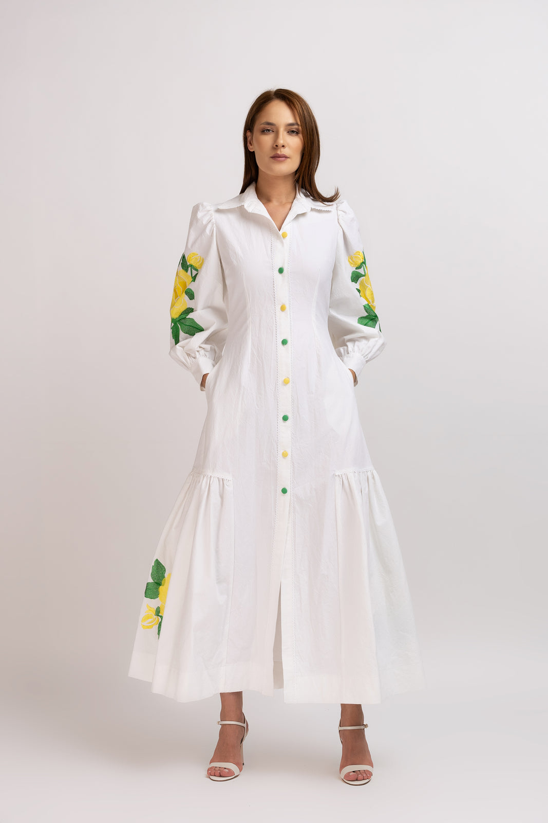 Incarca imaginea in galerie, Rochie lunga din bumbac organic cu broderie florala