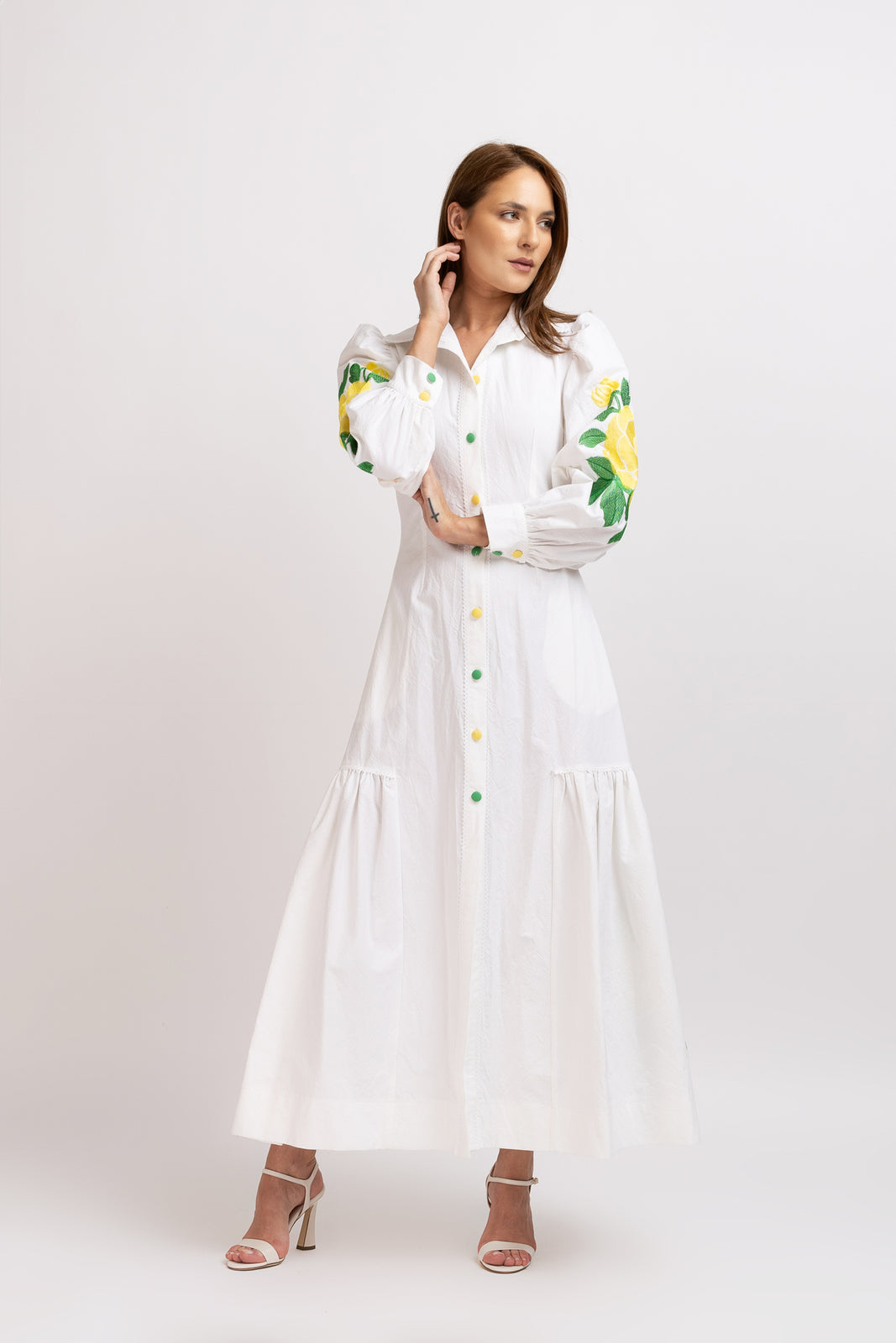 Incarca imaginea in galerie, Rochie lunga din bumbac organic cu broderie florala