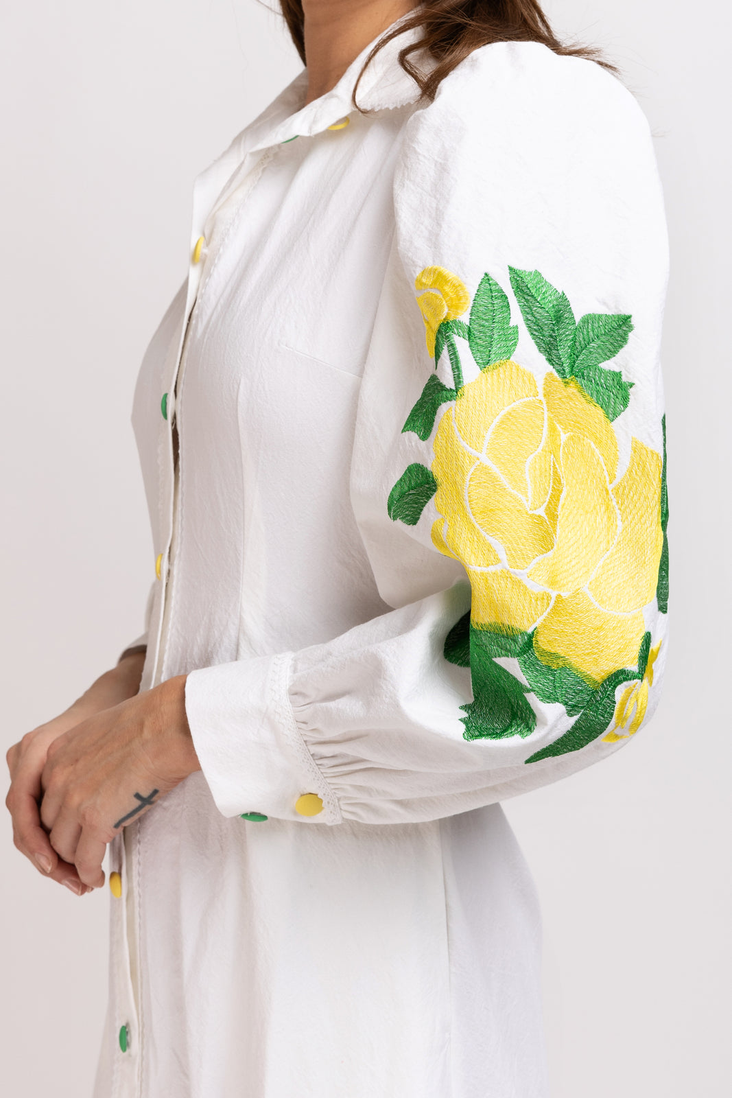 Incarca imaginea in galerie, Rochie lunga din bumbac organic cu broderie florala