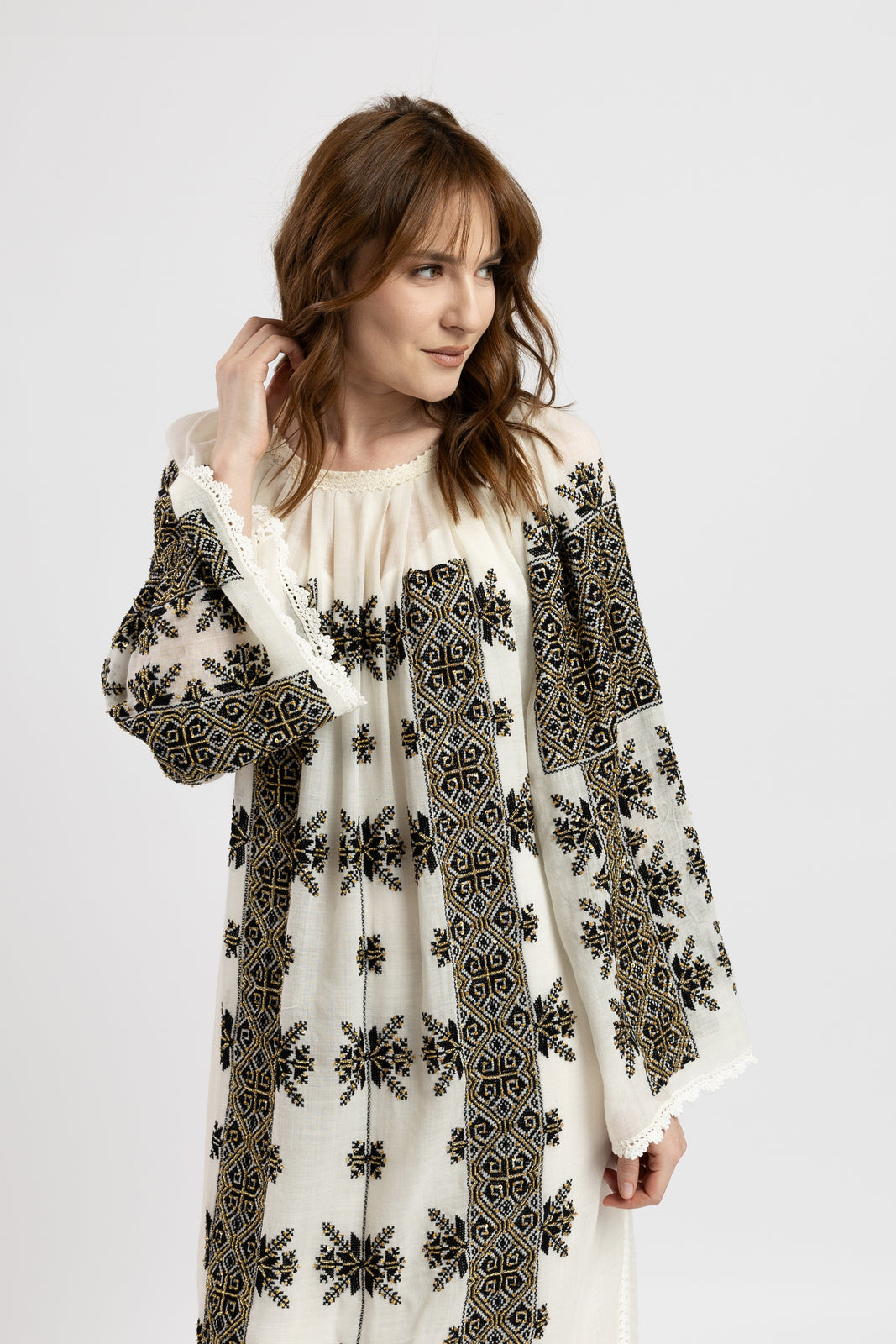Incarca imaginea in galerie, Rochie din lana merin cusuta manual