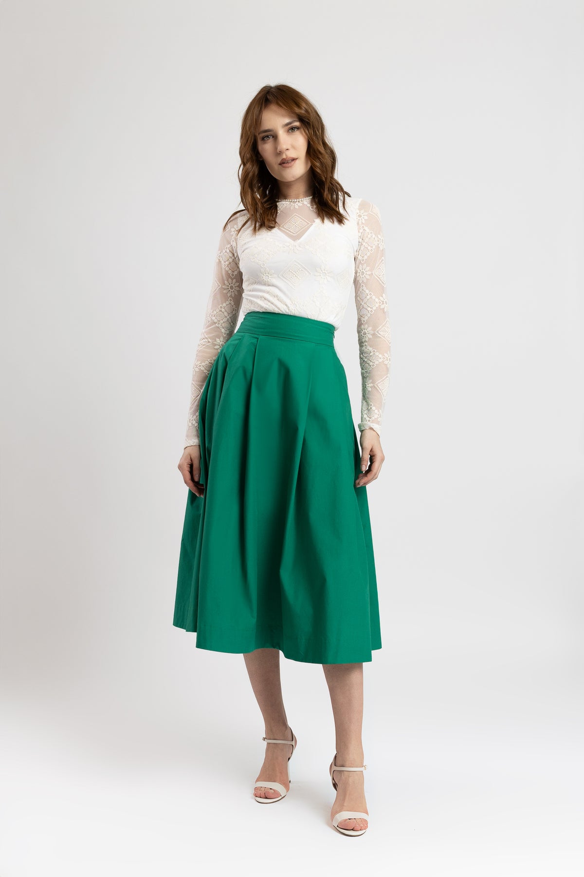 Midi white taffeta skirt