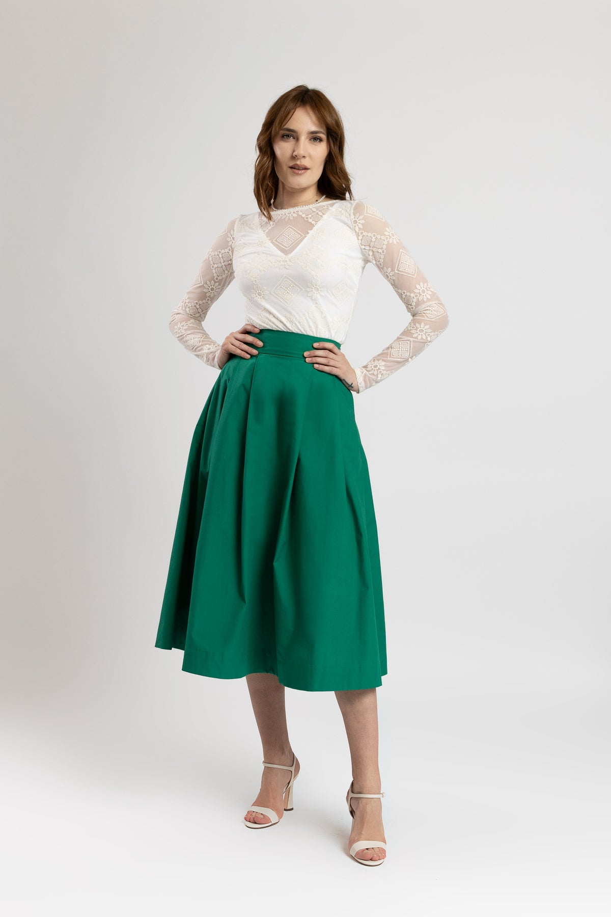 Midi white taffeta skirt
