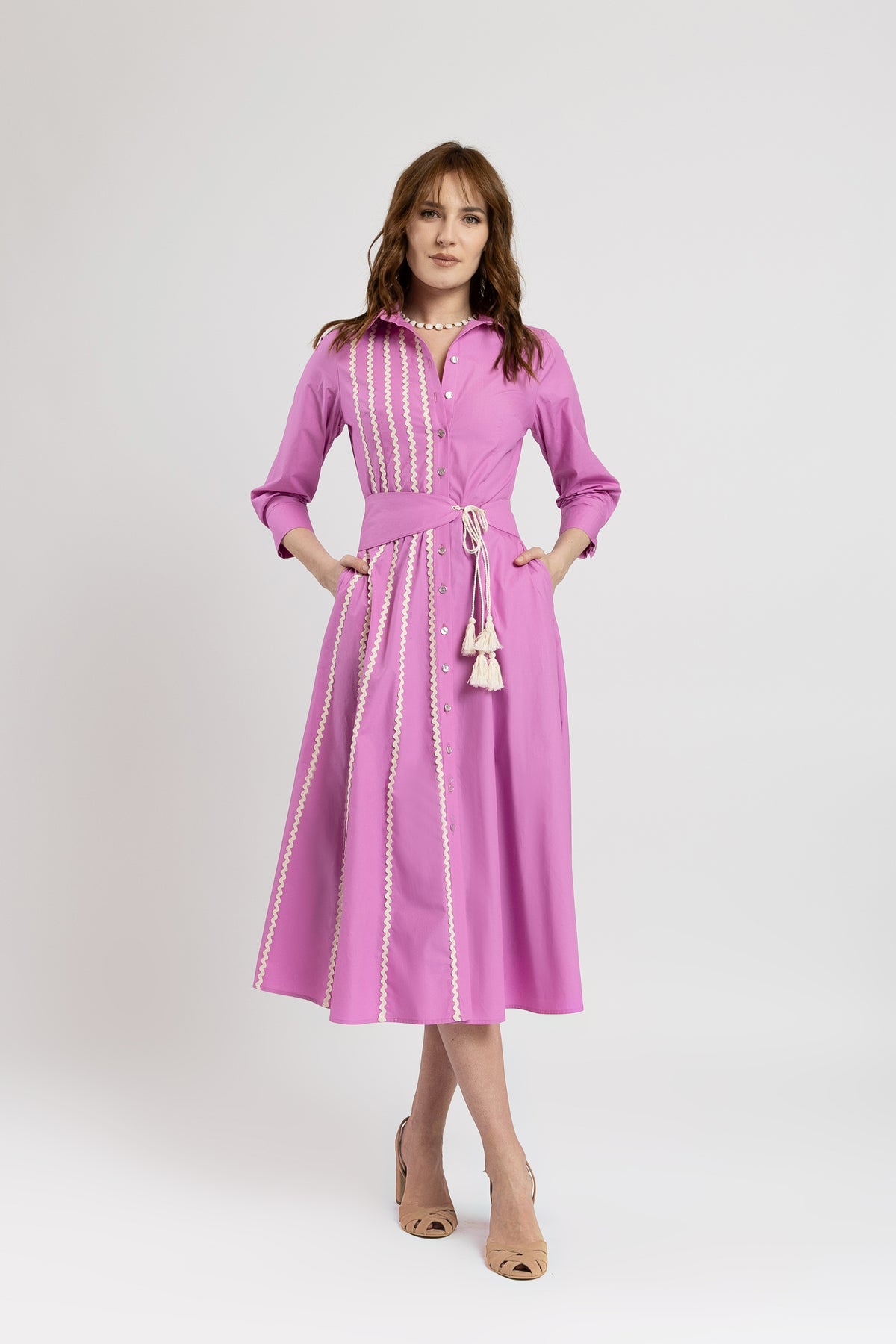 Rochie camasa roz cu aplicatii macrame