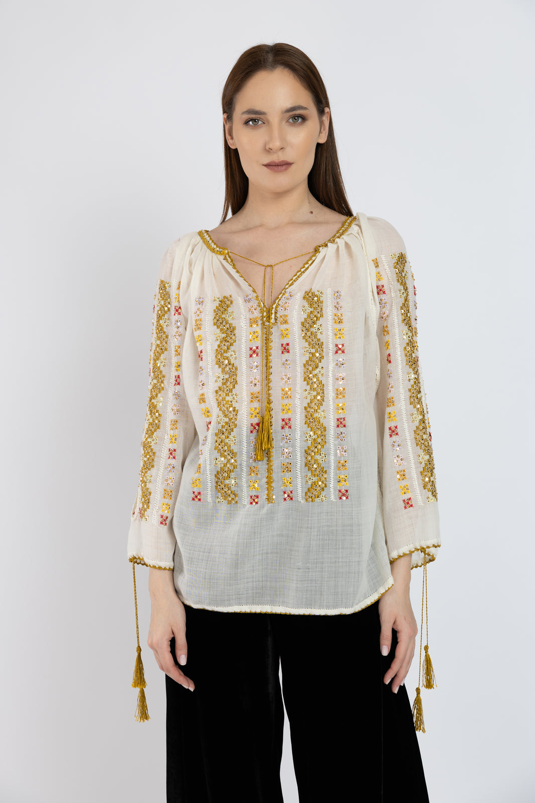 Incarca imaginea in galerie, Bluza tip ie cusuta manual pe lana merin