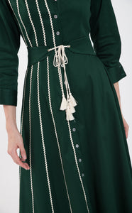 Rochie camasa din bumbac verde inchis cu aplicatii macrame