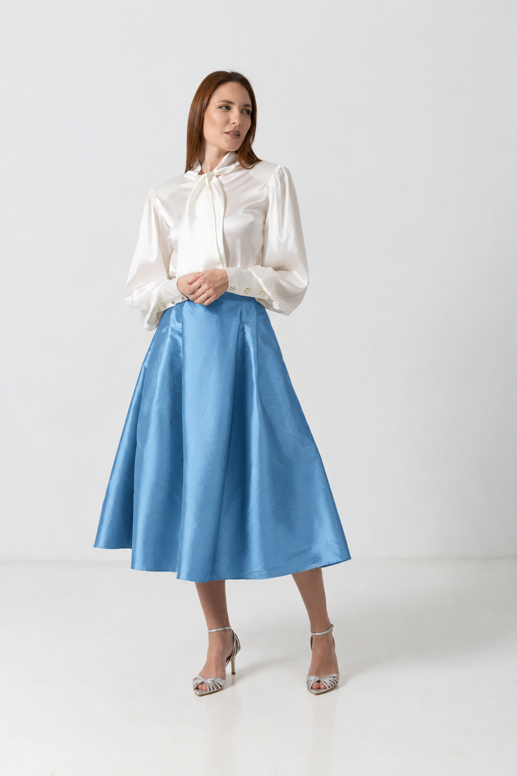 Midi white taffeta skirt