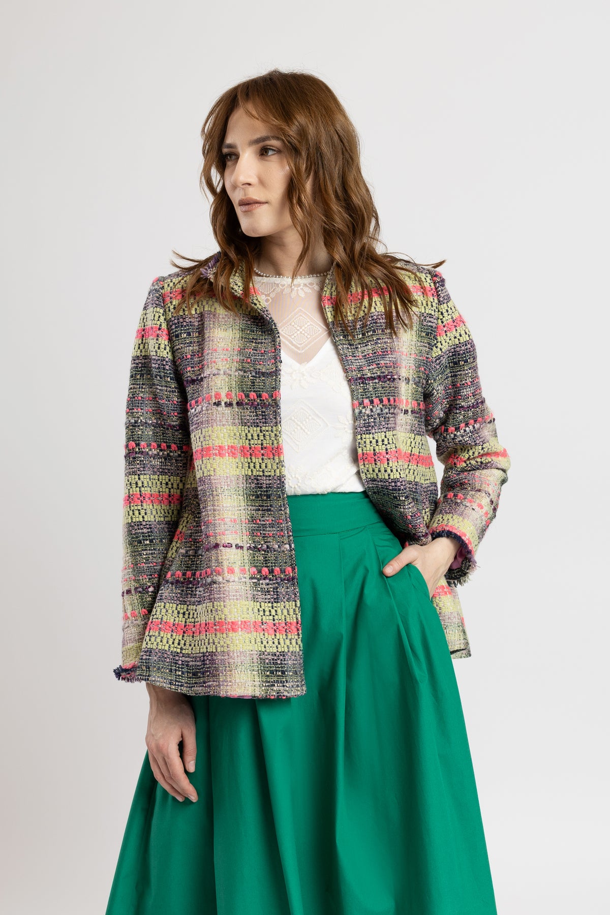 Wool cape woven in a loom