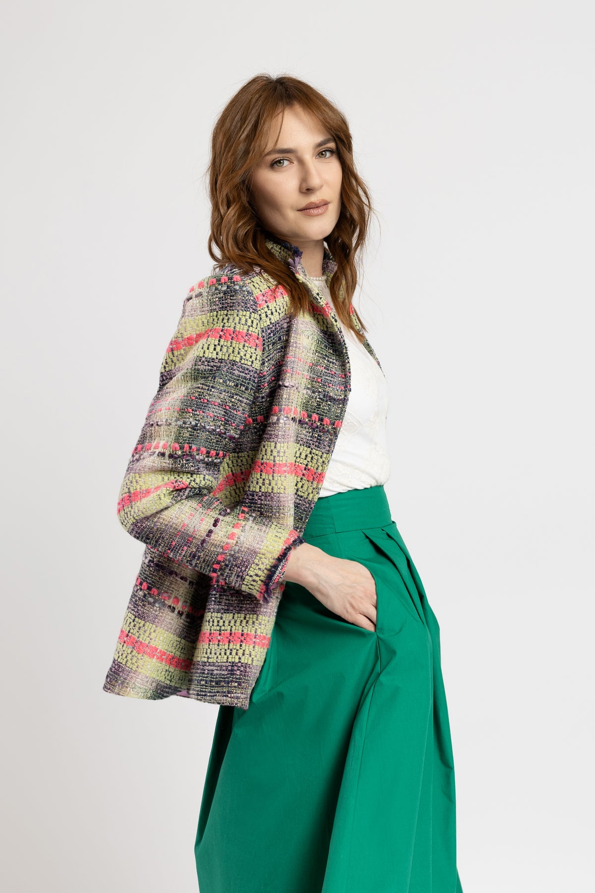 Wool cape woven in a loom