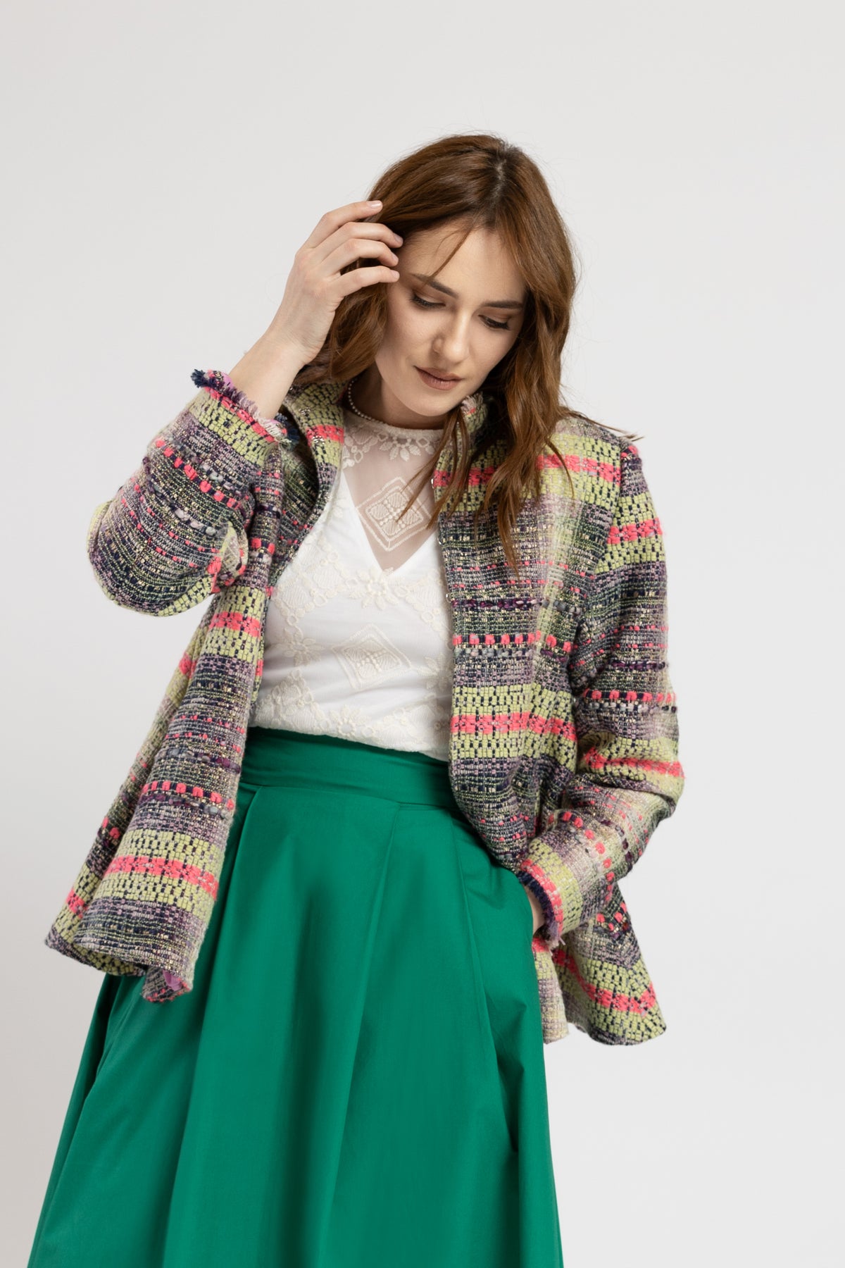 Wool cape woven in a loom