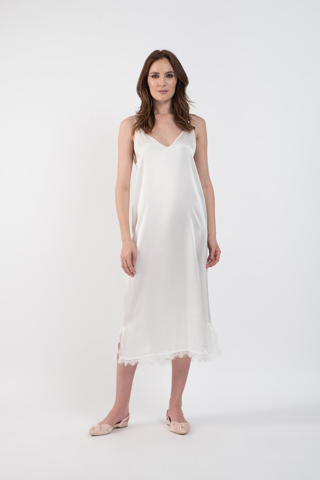 Incarca imaginea in galerie, Furou ivoire lung din matase naturala si dantela chantily