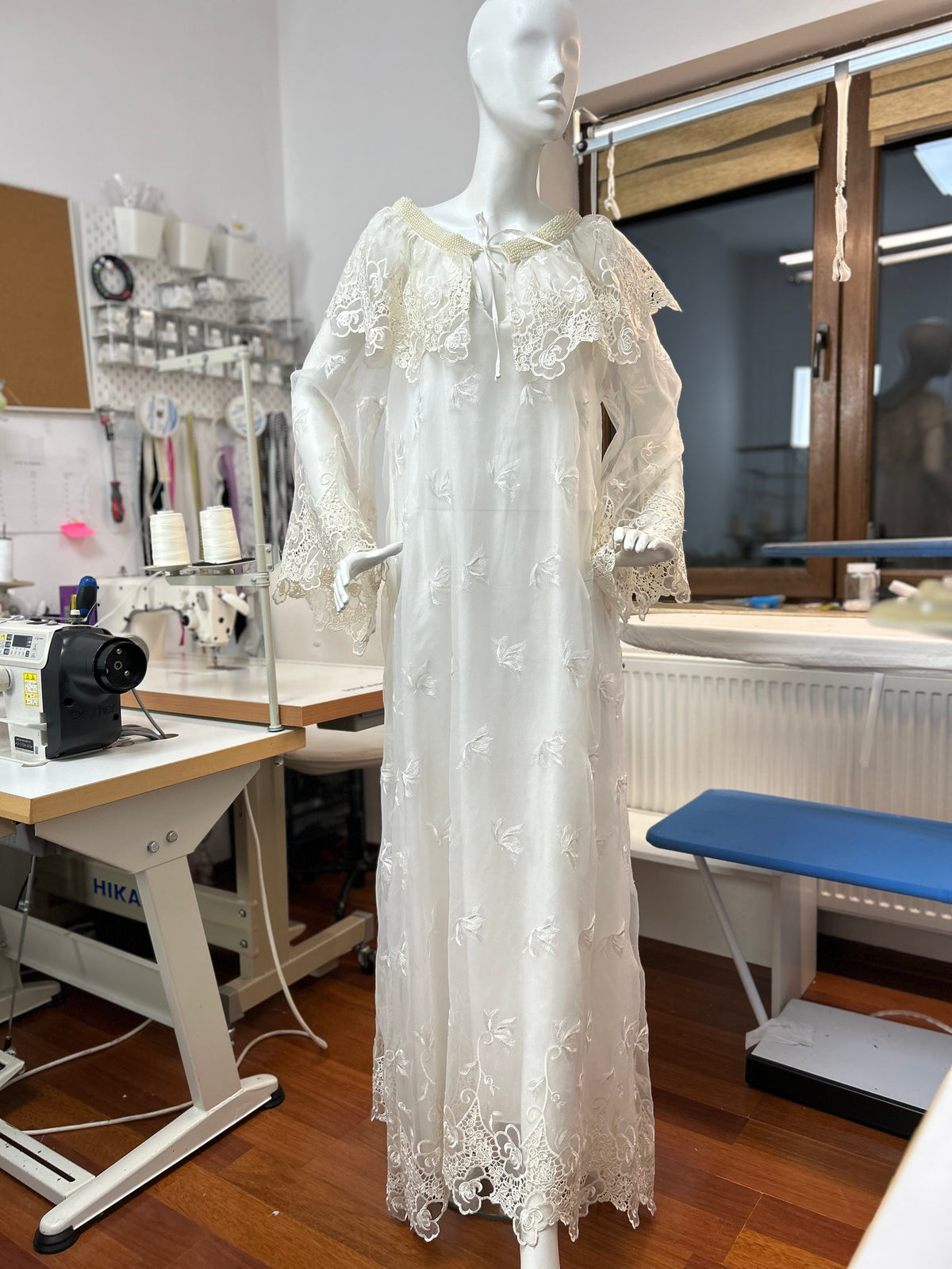 Load image into Gallery viewer, Long organza dress with Queen Mary embroidery
