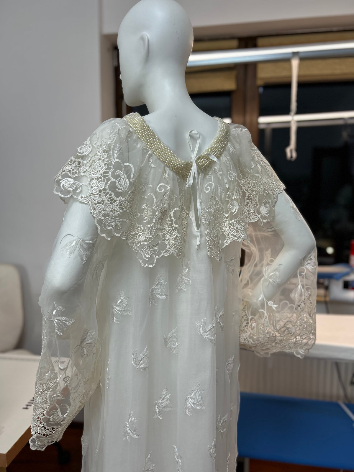 Load image into Gallery viewer, Long organza dress with Queen Mary embroidery