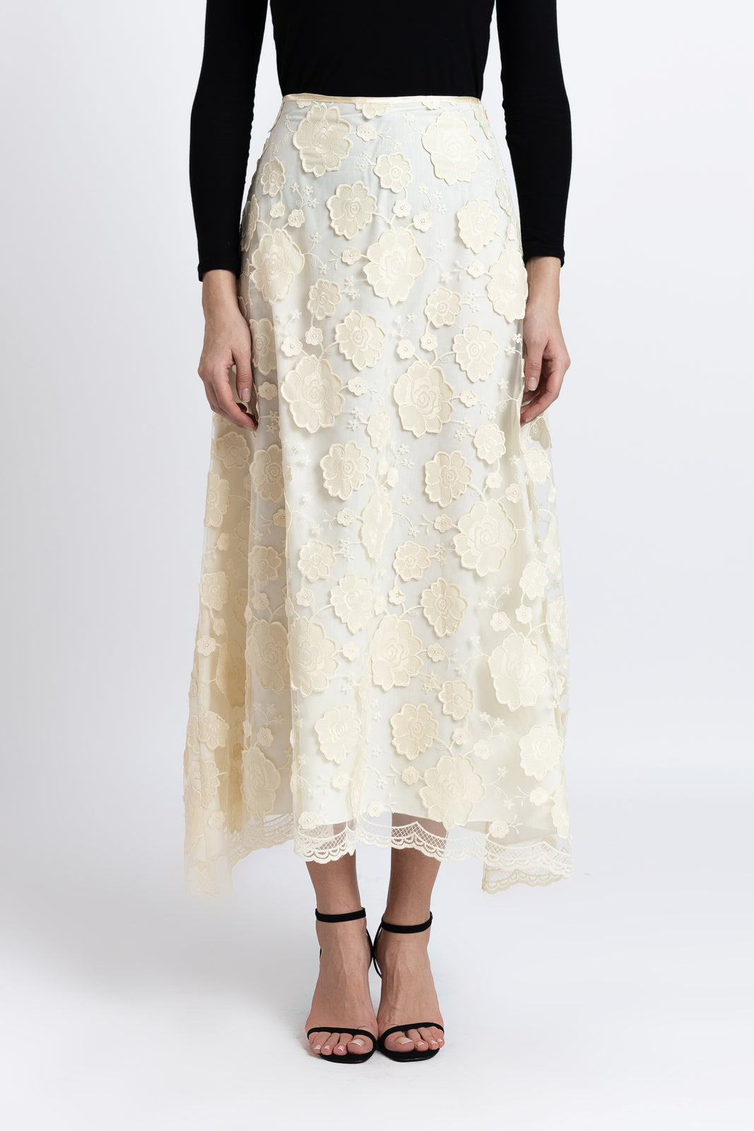 Incarca imaginea in galerie, Fusta midi din organza brodata floral