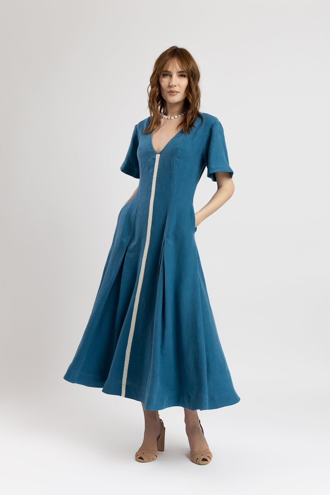 Incarca imaginea in galerie, Rochie din in pur turcoaz