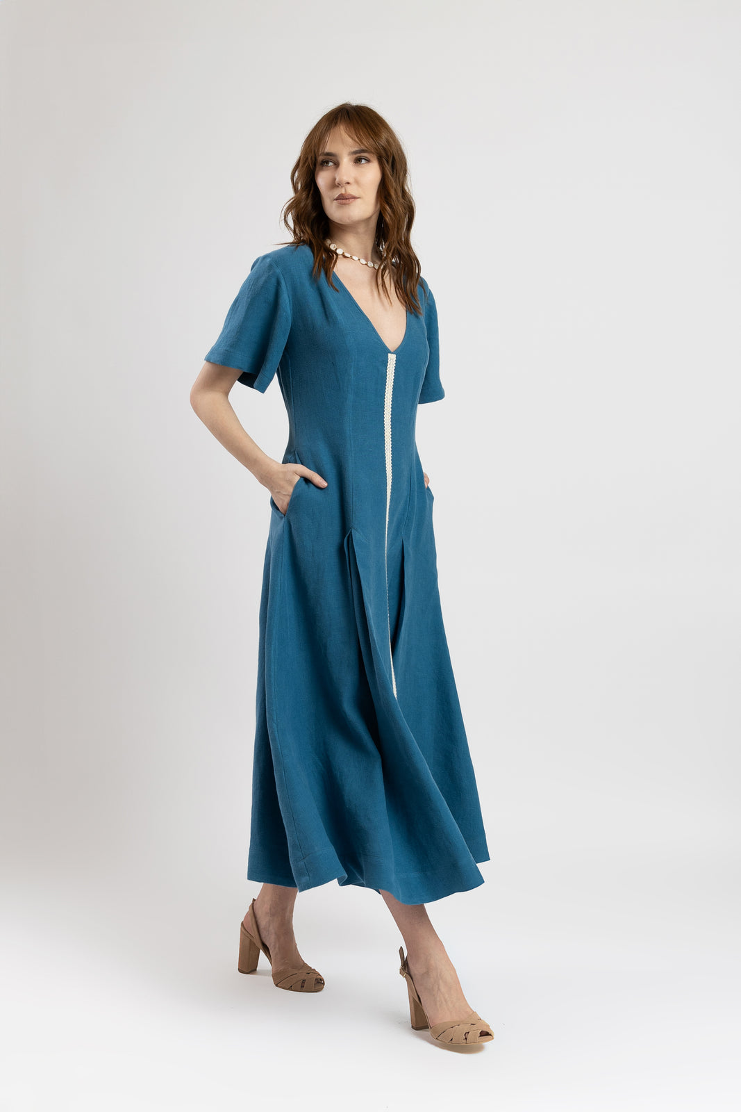 Incarca imaginea in galerie, Rochie din in pur turcoaz