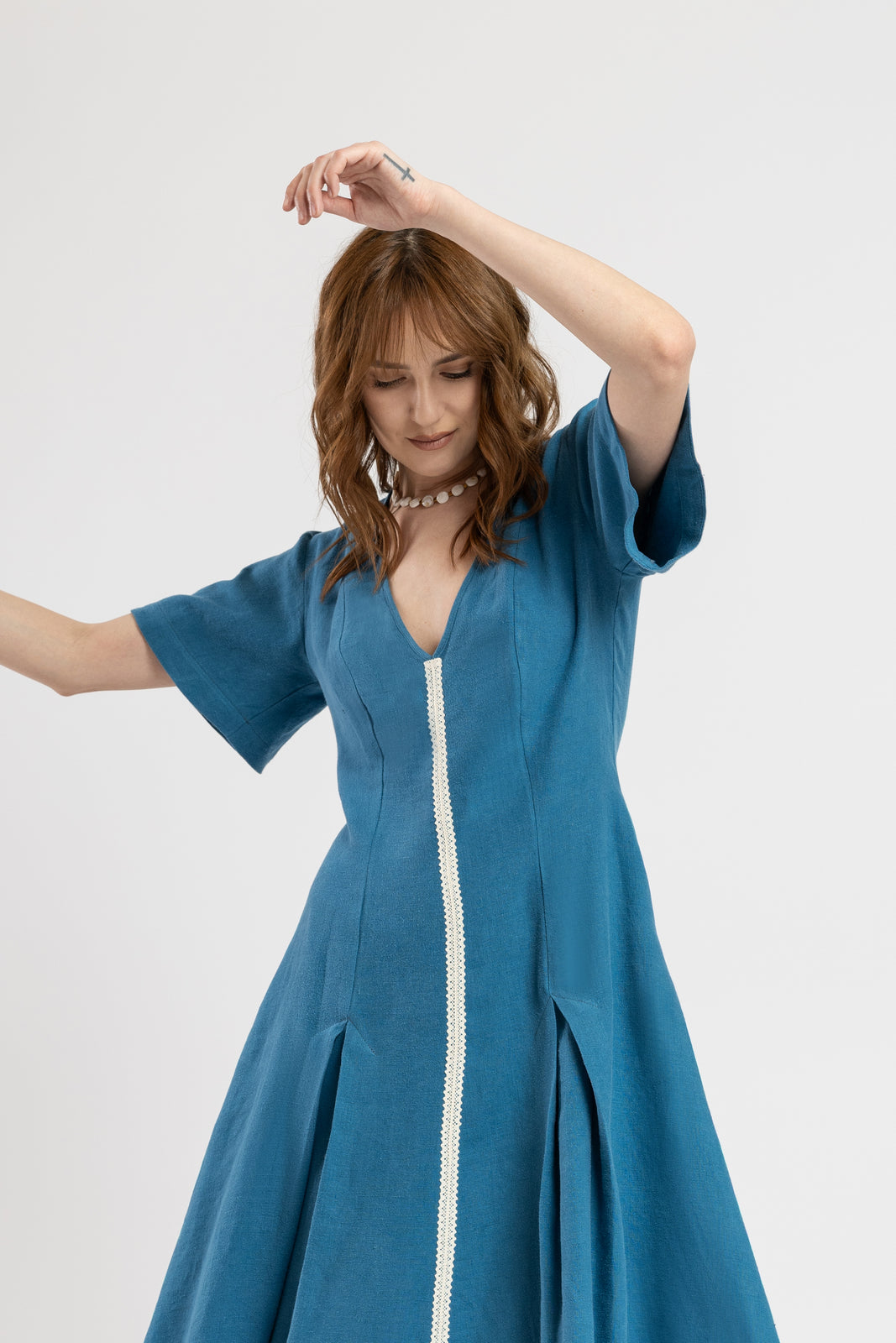 Incarca imaginea in galerie, Rochie din in pur turcoaz