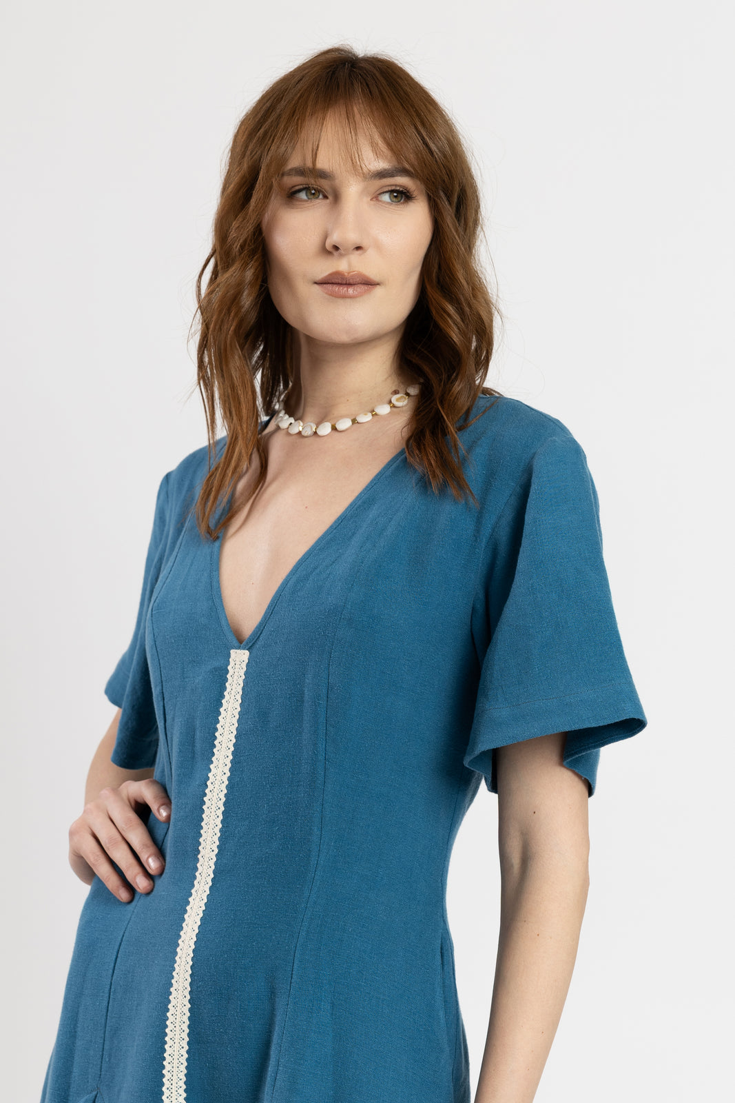 Incarca imaginea in galerie, Rochie din in pur turcoaz