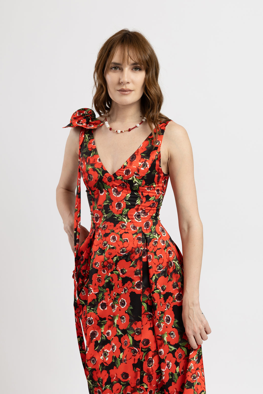 Incarca imaginea in galerie, Rochie lunga din vascoza cu imprimeu floral maci