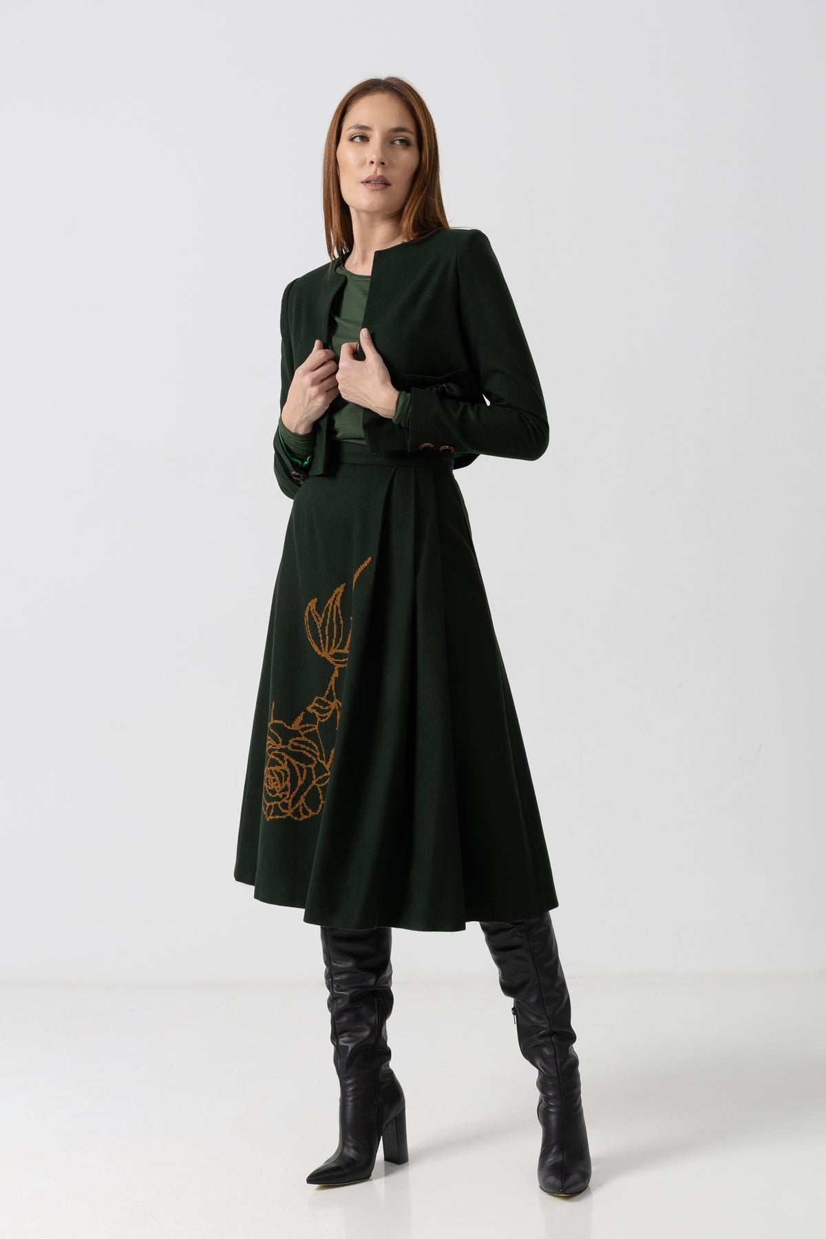 Sacou scurt din stofă verde închis