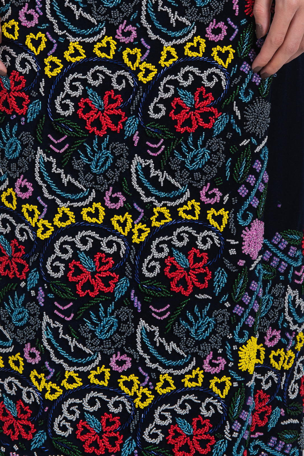 Load image into Gallery viewer, Velvet skirt with hand-stitched multicolored beads