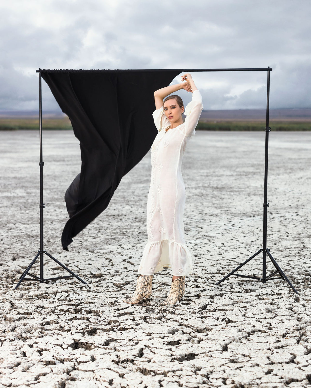 Hand-stitched merino wool type dress