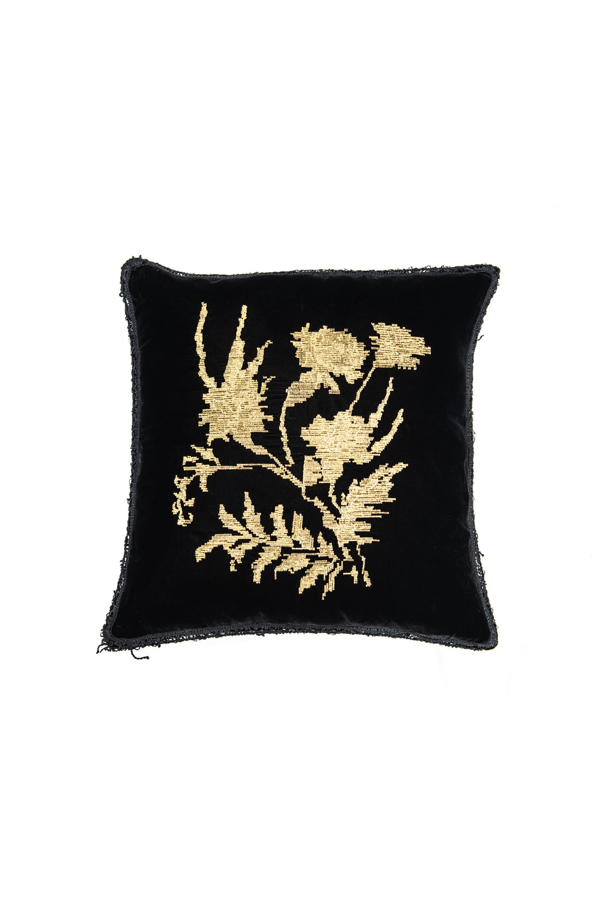 Velvet decorative pillow with golden embroidery
