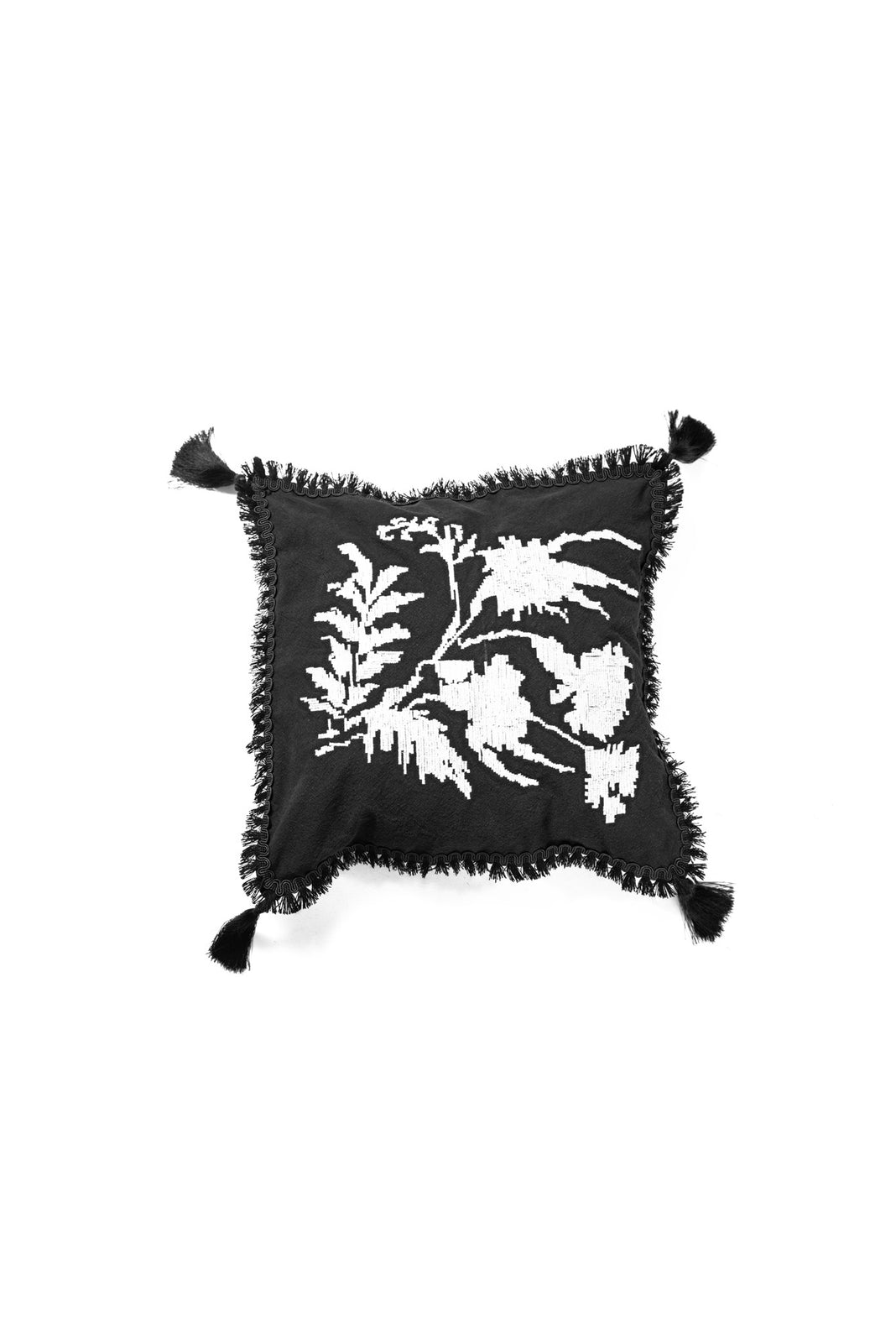 Incarca imaginea in galerie, Perna decorativa din panza topita cu broderie alba