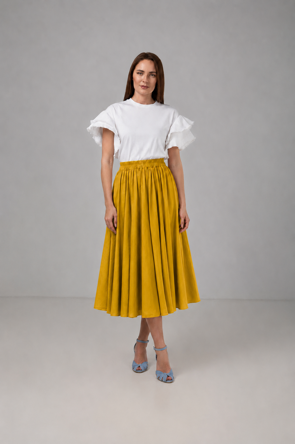 Load image into Gallery viewer, Dark navy blue denim midi skirt