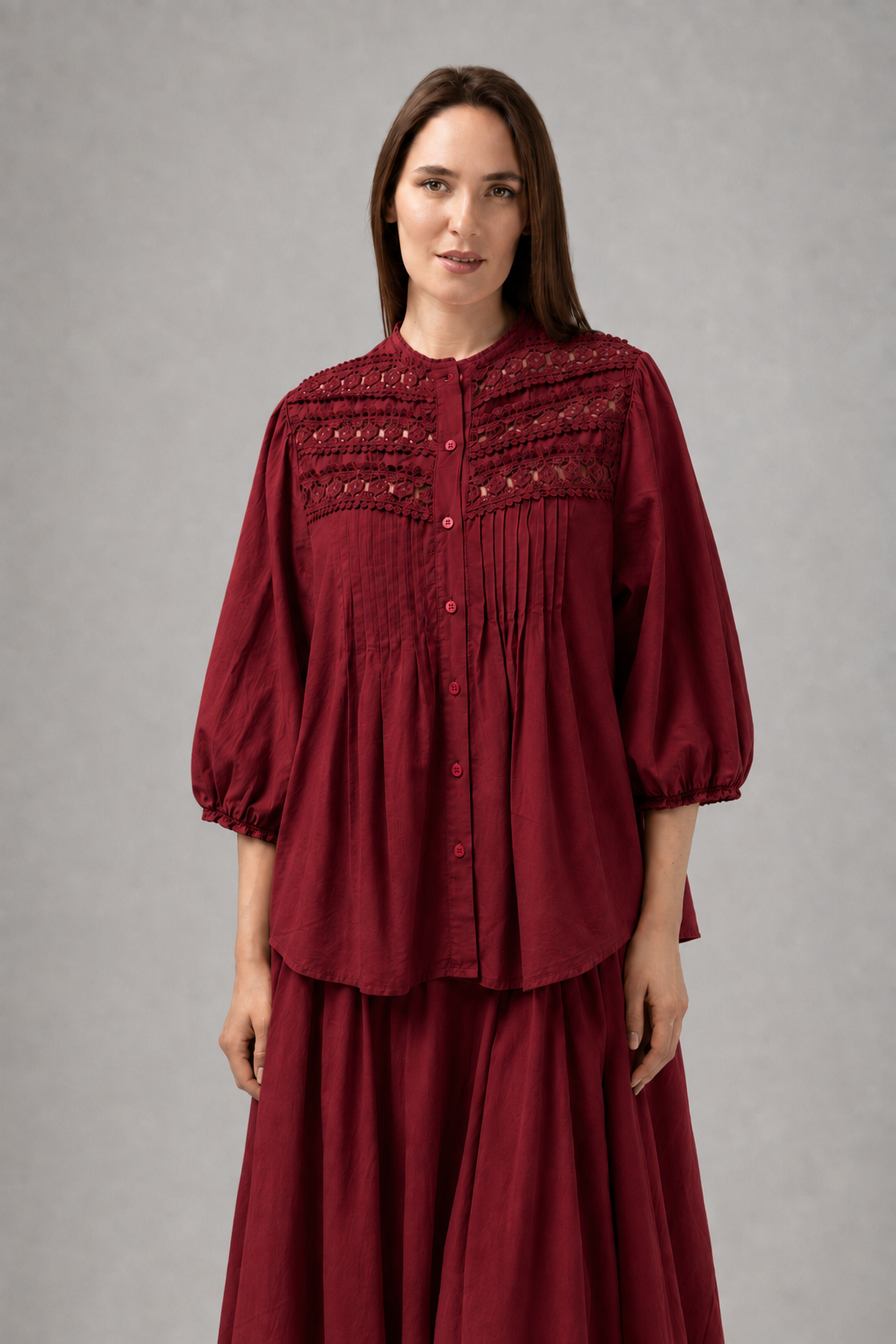 Incarca imaginea in galerie, Bluză Oversized din Bumbac cu Broderie – Burgundy