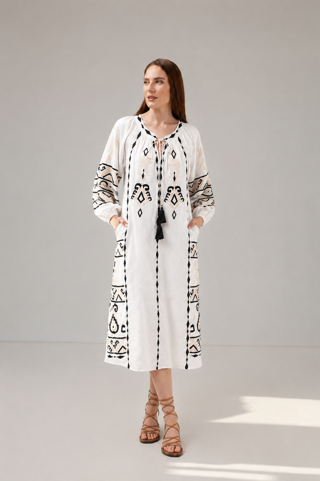Load image into Gallery viewer, Denim off-shoulder midi dress with broken embroidery