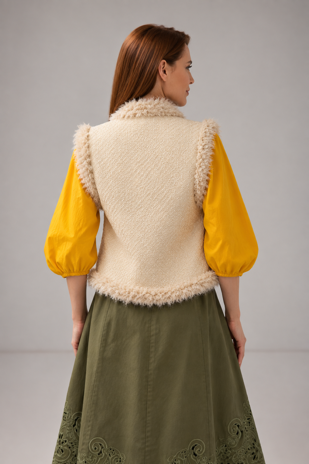Load image into Gallery viewer, Ecru wool midi jacket with "Tree of Life" embroidery