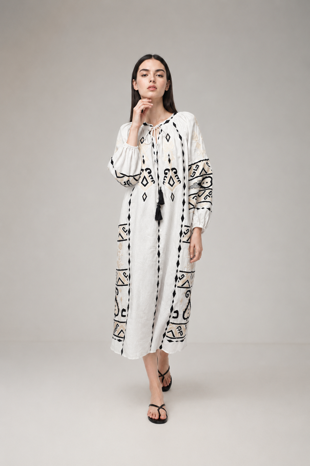 Load image into Gallery viewer, Denim off-shoulder midi dress with broken embroidery