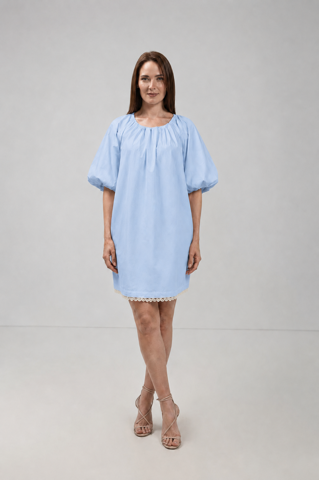 Incarca imaginea in galerie, Rochie Scurtă Albastru Pastel cu Mâneci Bufante