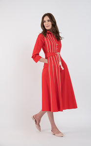 Rochie camasa din bumbac rosu corai cu aplicatii macrame