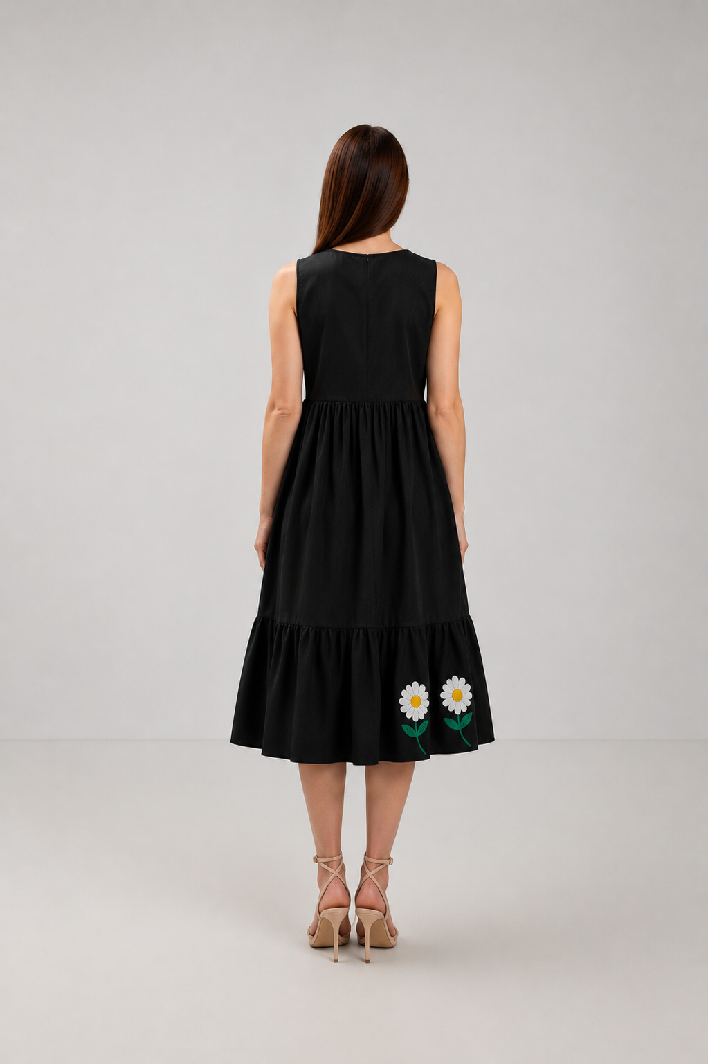 Incarca imaginea in galerie, Rochie Midi Neagră Premium cu Margarete Decorative
