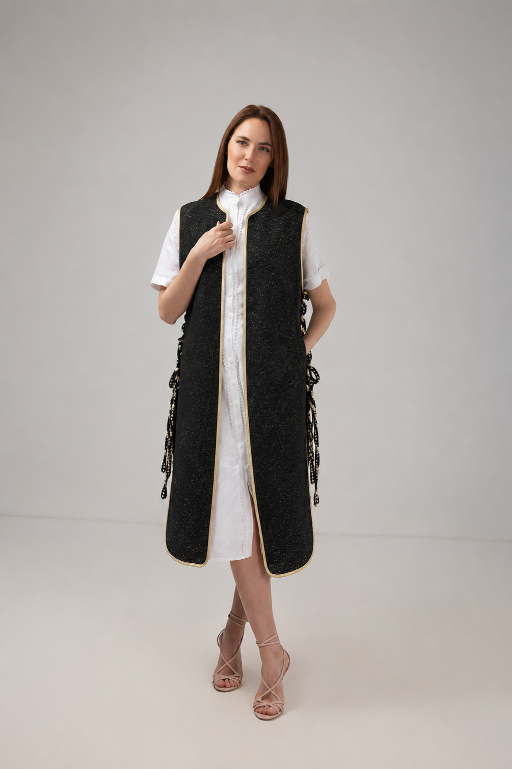 Load image into Gallery viewer, Ecru wool midi jacket with "Tree of Life" embroidery