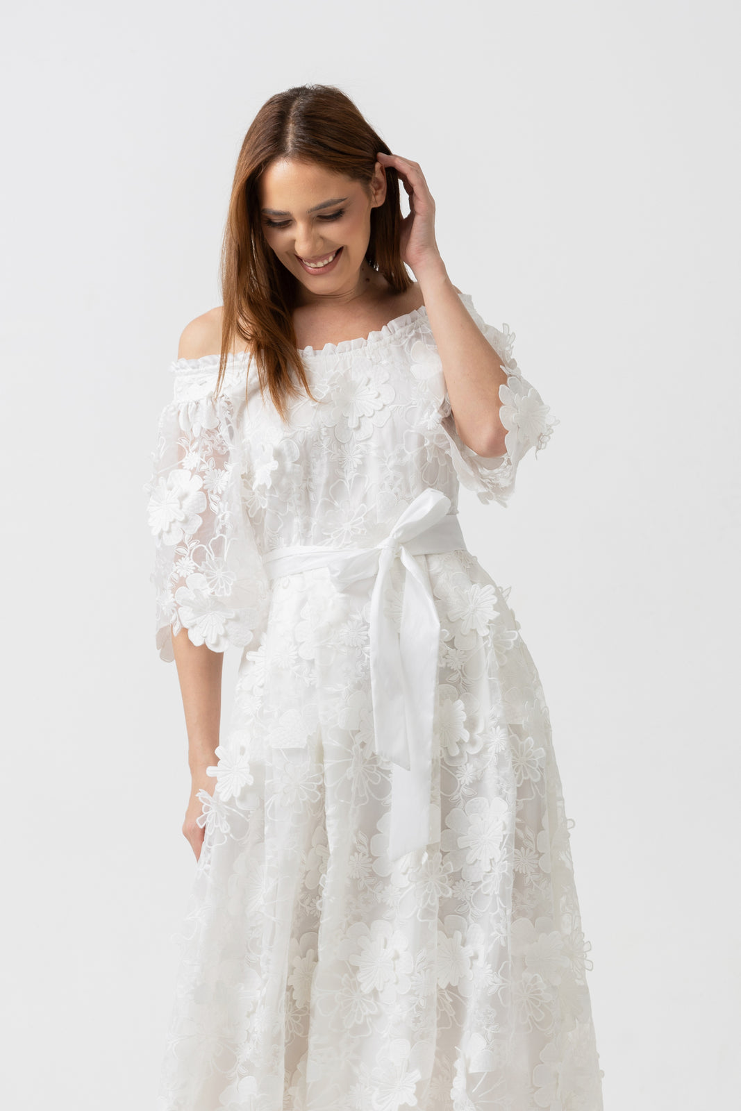 Load image into Gallery viewer, Dusty pink midi dress with cut-out shoulders