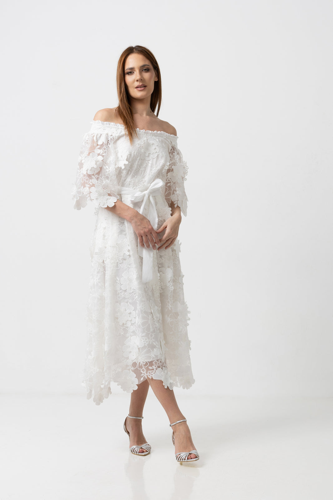 Load image into Gallery viewer, Dusty pink midi dress with cut-out shoulders