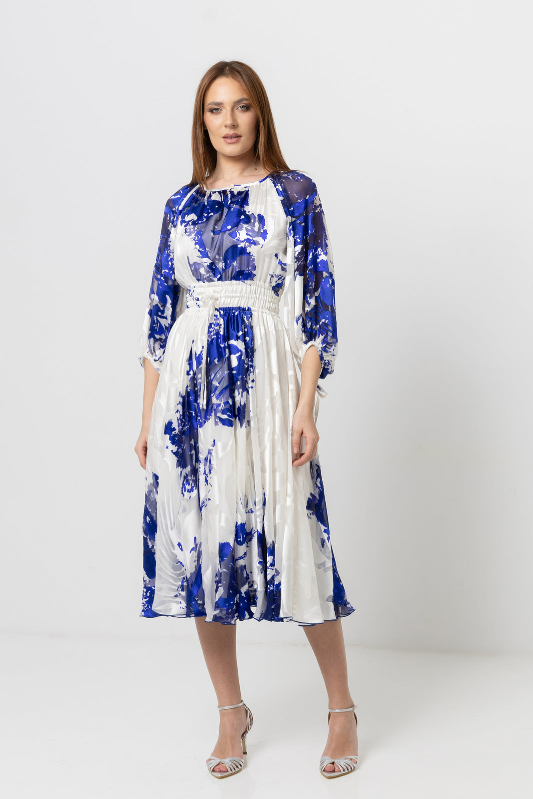 Load image into Gallery viewer, Dusty pink midi dress with cut-out shoulders