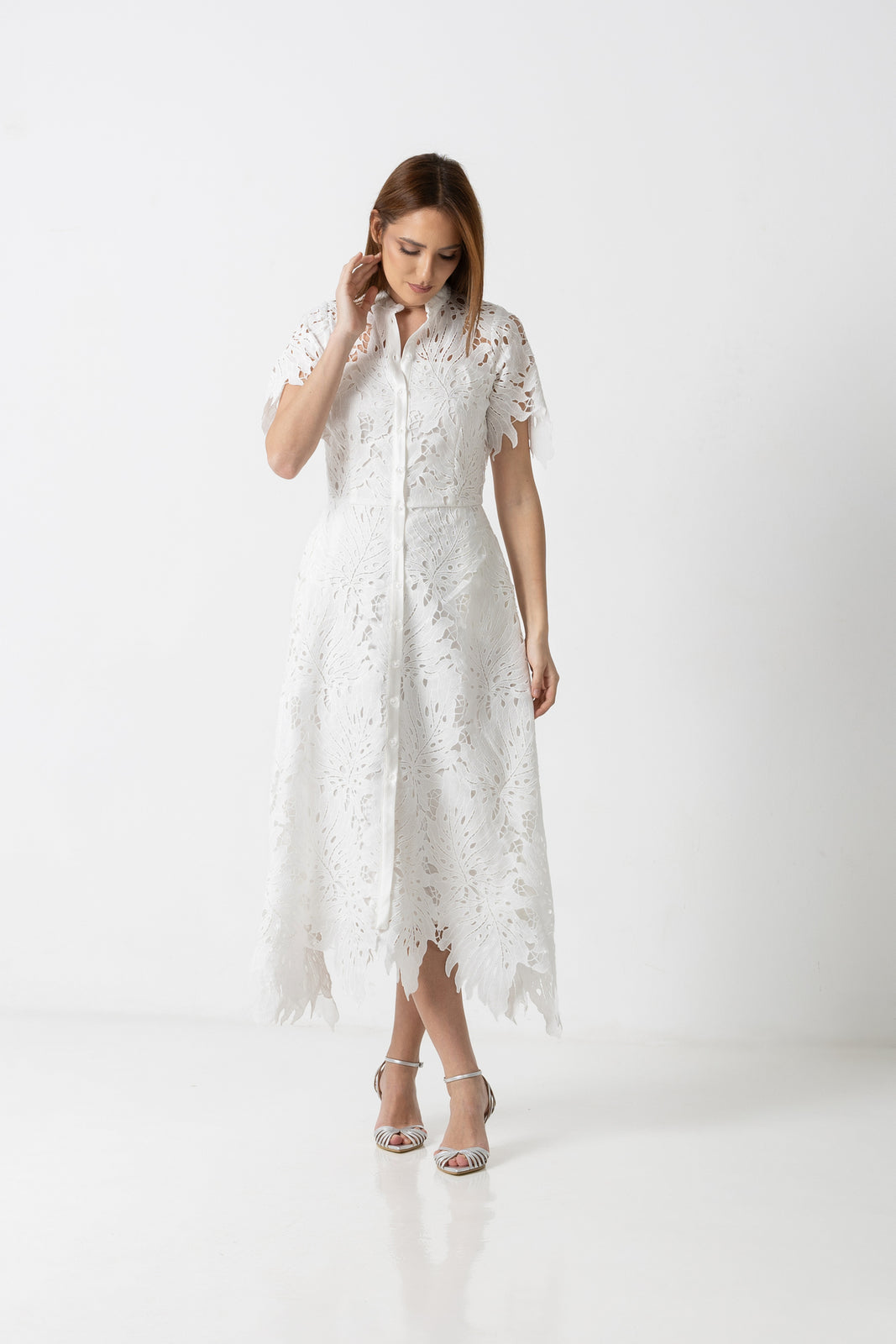 Load image into Gallery viewer, Dusty pink midi dress with cut-out shoulders