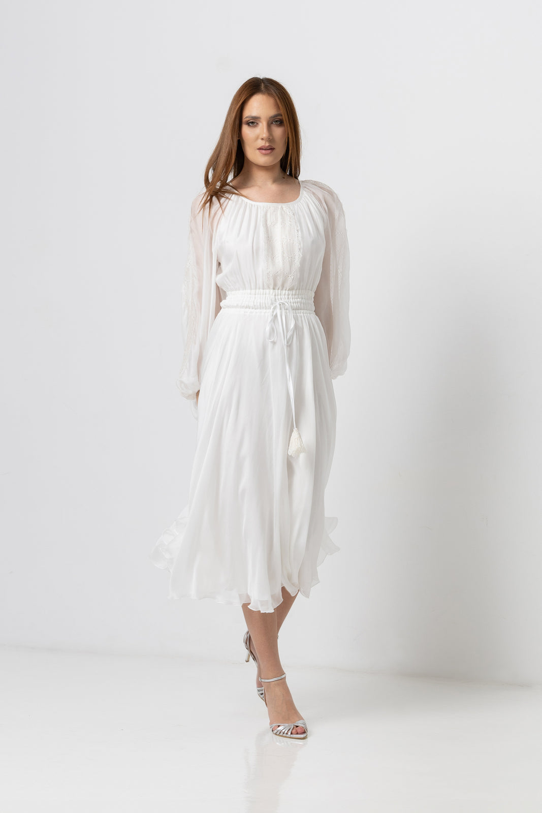 Load image into Gallery viewer, Dusty pink midi dress with cut-out shoulders