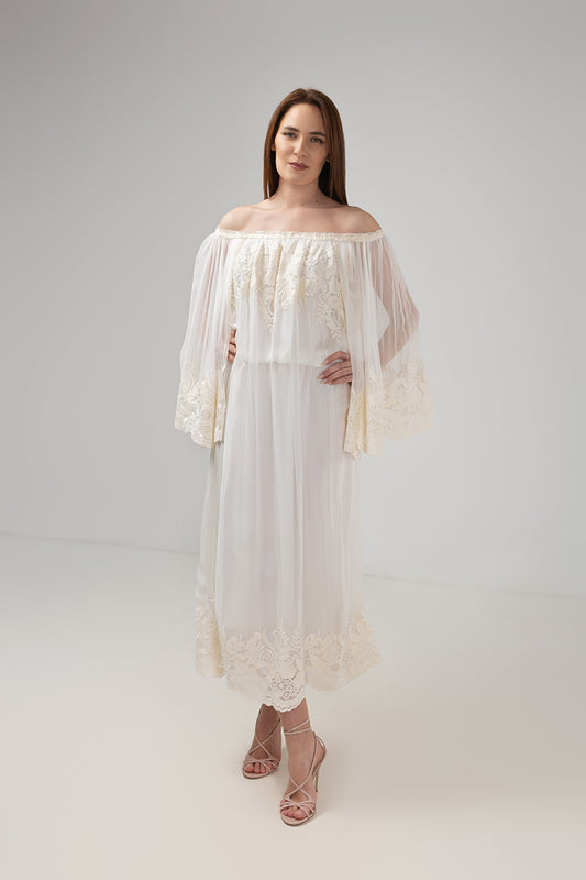 Midi white taffeta skirt