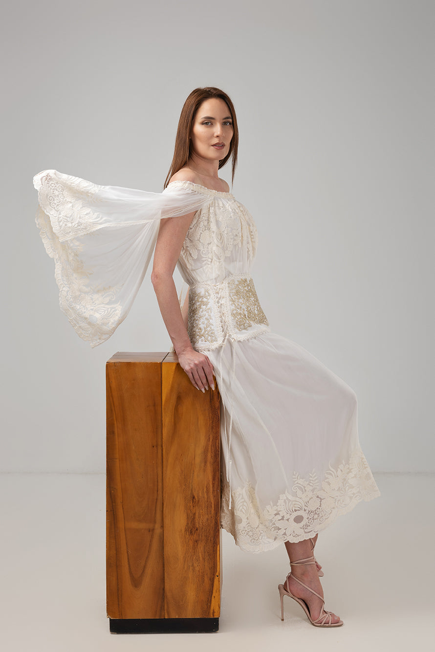 Load image into Gallery viewer, Midi white taffeta skirt