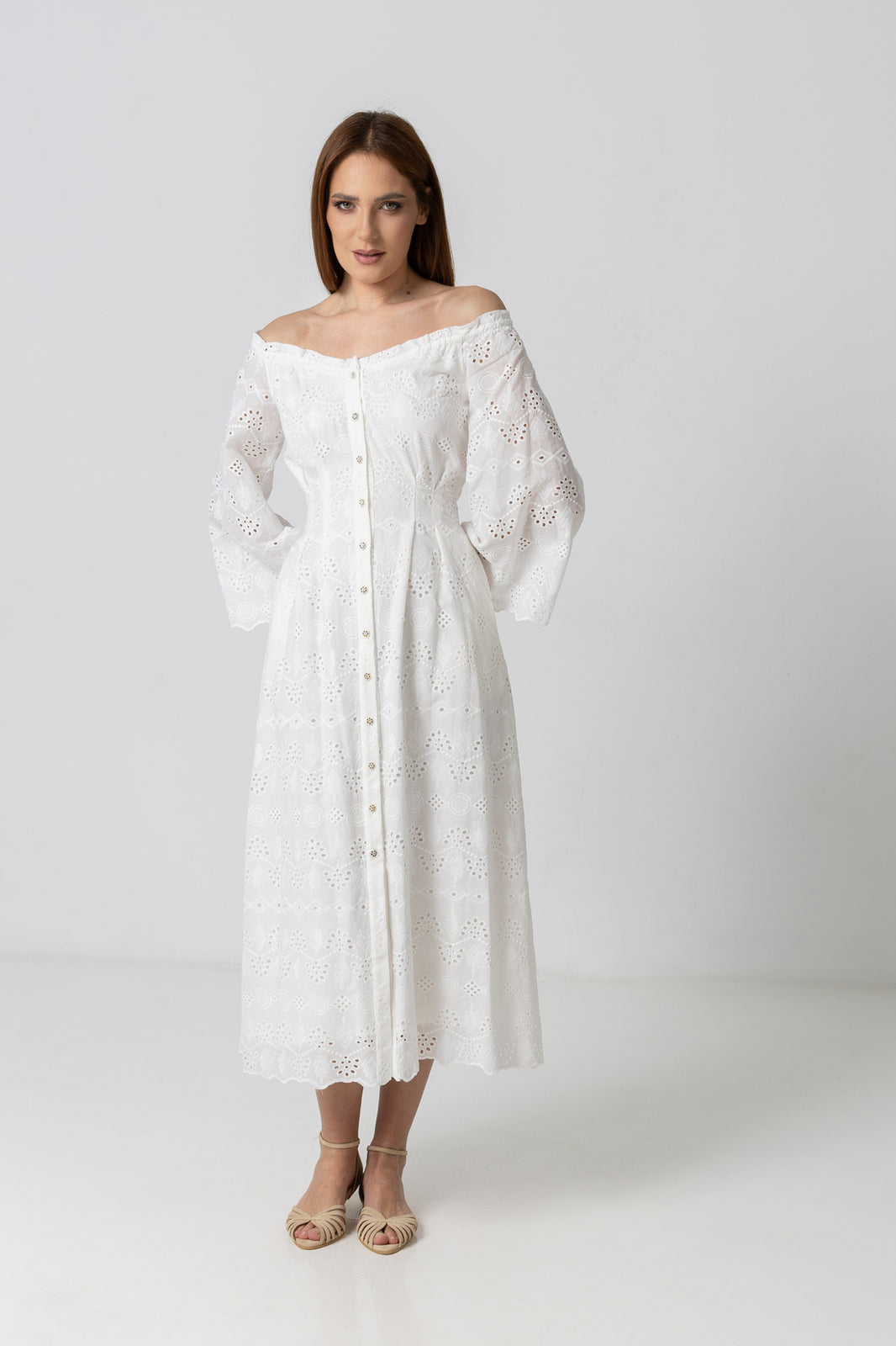 Load image into Gallery viewer, Dusty pink midi dress with cut-out shoulders